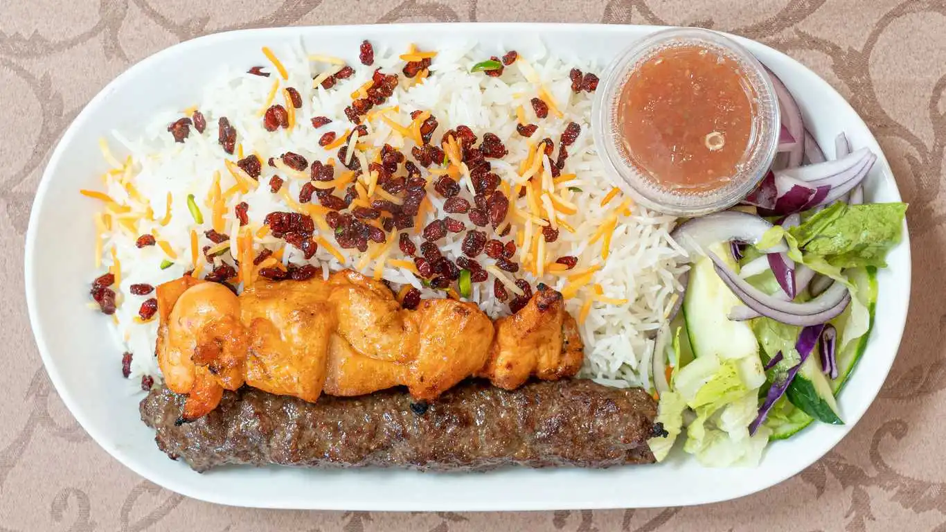 Beef Kobidah With Rice And Salad at Kabul Restaurant in Calgary, AB